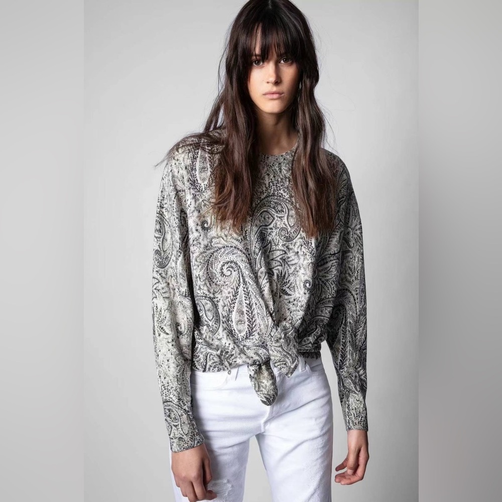 Zadig & Voltaire Ruby Paisley Merino Wool Crewneck Sweater Sz L